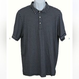 MENS NSF Polo Short Sleeve Shirt Navy Blue White Stripes
